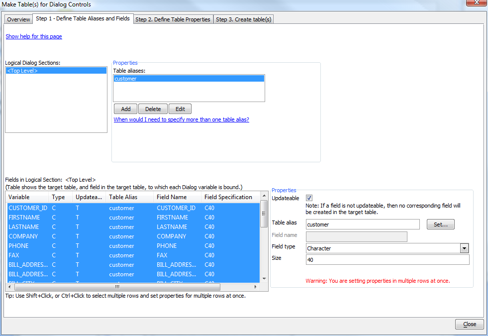 Define Table Aliases And Fields